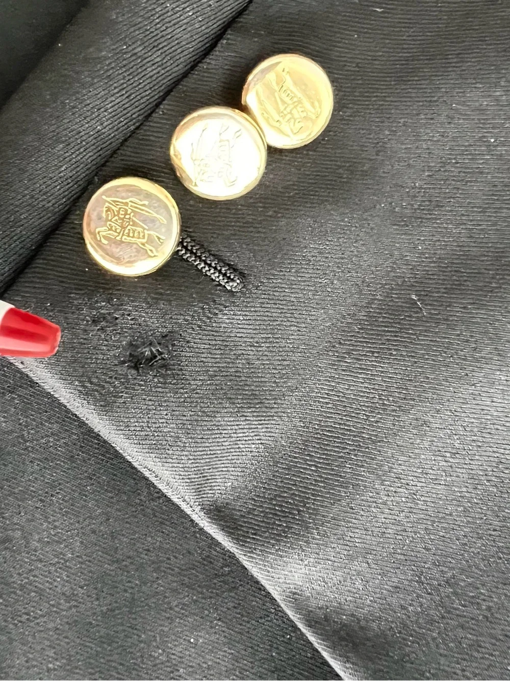 Burberry Men's Black Sports Coat with Gold Buttons.